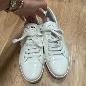 Prada Sneakers - White Patent Leather
